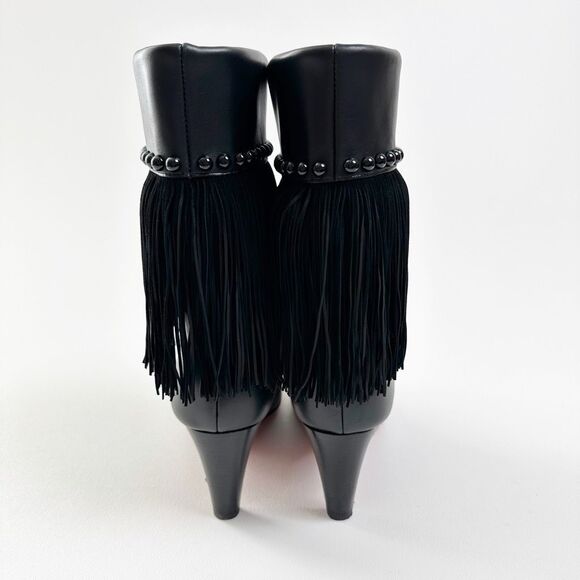 CHRISTIAN LOUBOUTIN Tudor Jo Fringe Black Bootie 39 US 8.5 Ankle Boots Studded - Picture 6 of 14